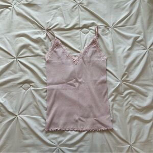Forever 21 baby pink lace trim ruffle hem cami tank top with a cute bow